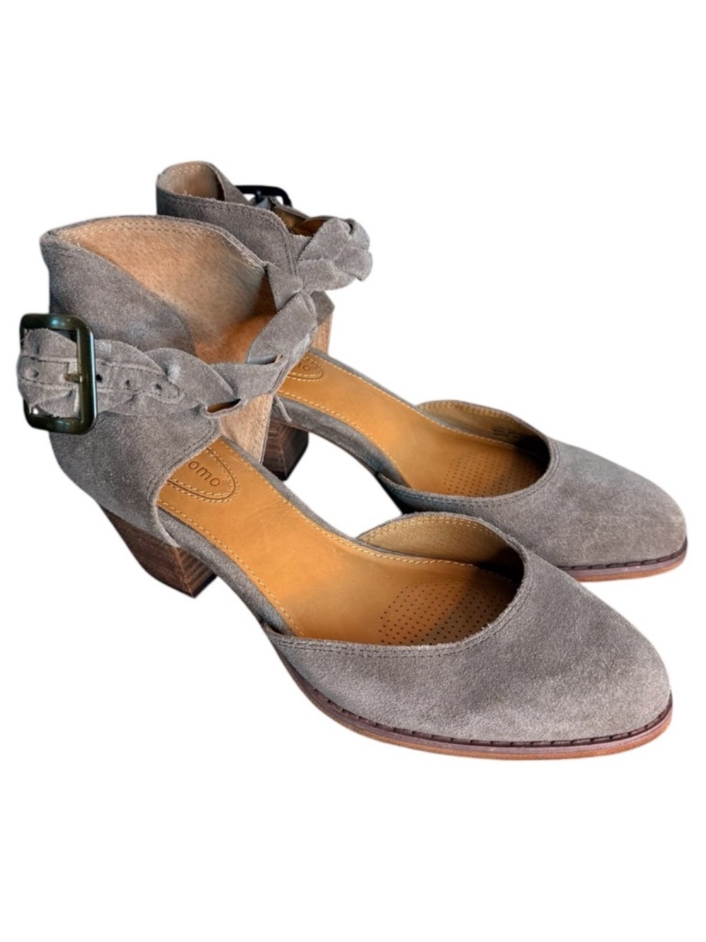 CORSO COMO Grey Taupe Suede Chunky Heel Sandals Strappy Braided Size 8